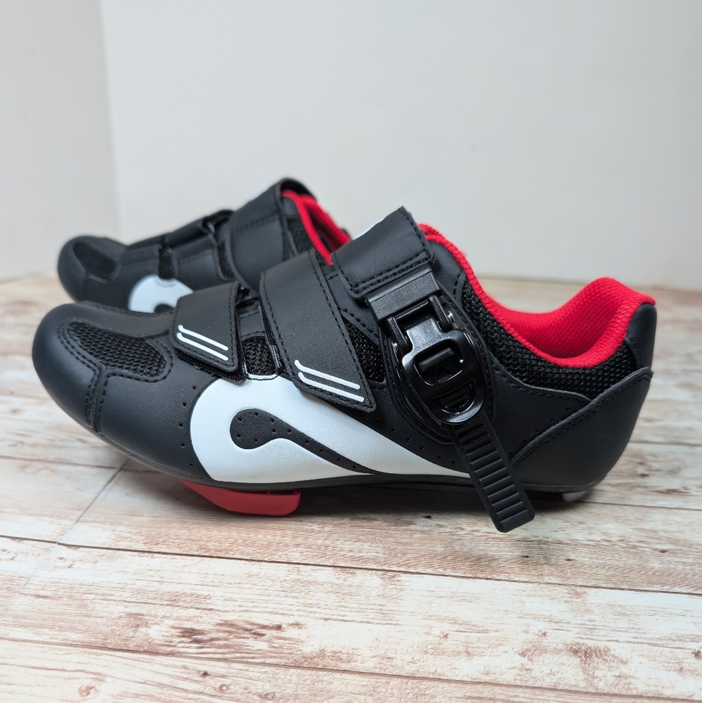 Peloton Bike & Bike Cycling Shoes Red Black White Unisex Size 38 Like New Size 8 - Picture 3 of 16